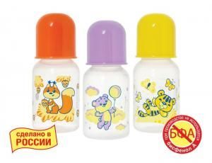 Бутылочка детская КУРНОСИКИ "Мои любимые животные" полипропиленовая с латексной соской, 125мл