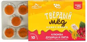 Твердый мед Клюква Душица Липа HoneyWay 30г