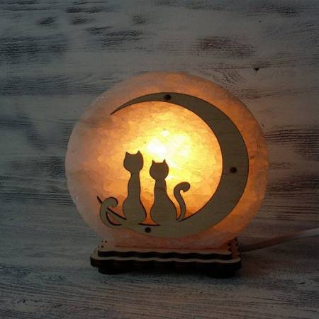 Лампа солевая Коты на Луне малый фотография
