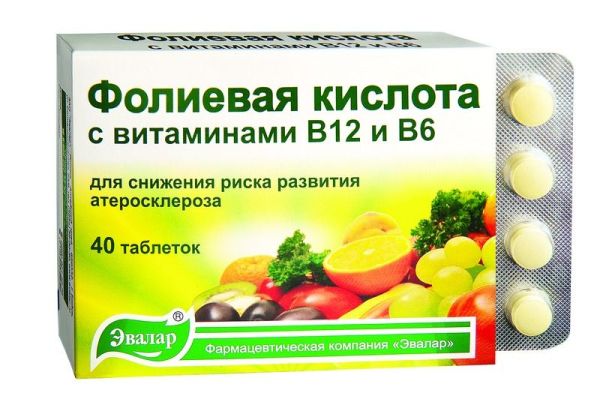 Фолиевая кислота с витаминами В12 и В6, 40 таблеток фотография